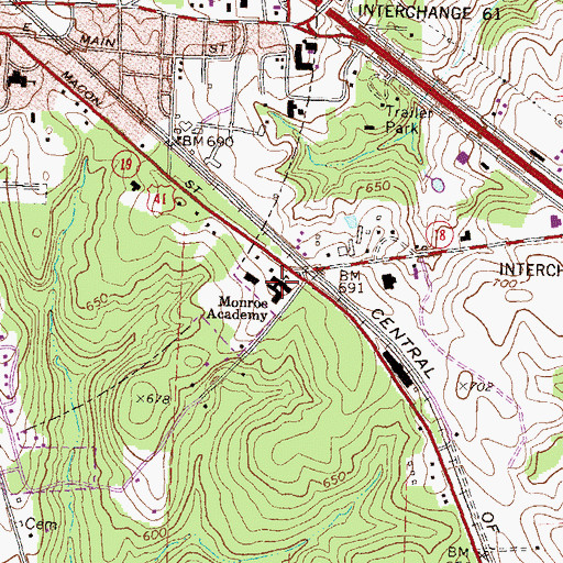 Topographic Map of Monroe Academy Private School, GA