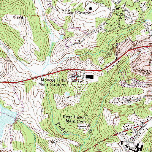 Topographic Map of Monroe Hills Memorial Gardens, GA
