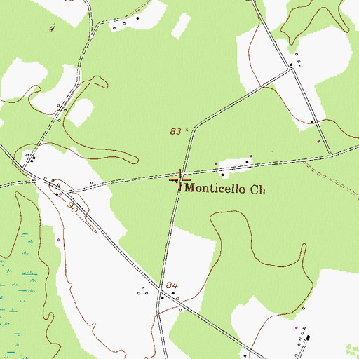 Topographic Map of Monticello Church, GA
