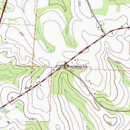 Topographic Map of Monument Church, GA