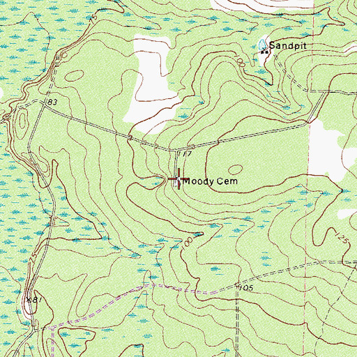 Topographic Map of Moody Cemetery, GA