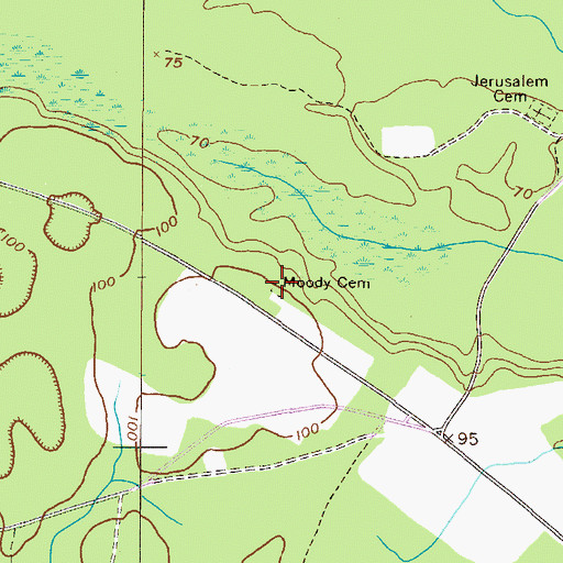 Topographic Map of Moody Cemetery, GA