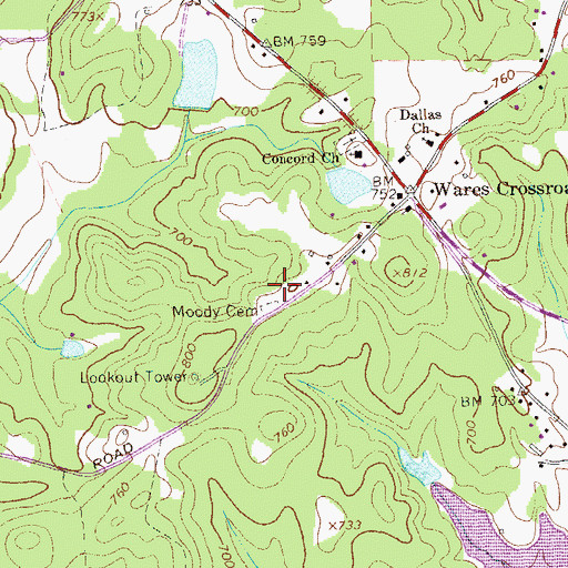 Topographic Map of Moody Cemetery, GA
