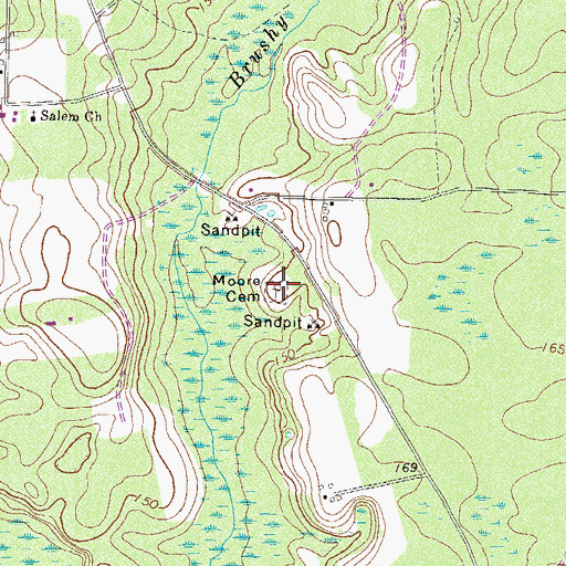 Topographic Map of Moore Cemetery, GA