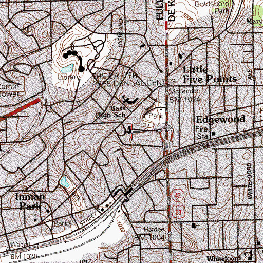 Topographic Map of Moreland School, GA