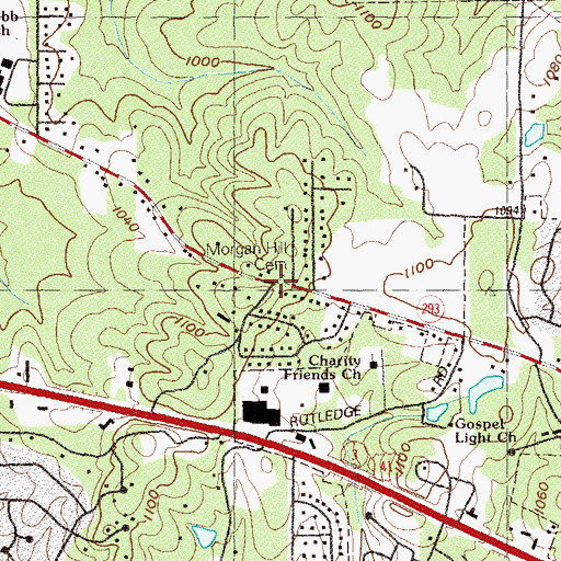 Topographic Map of Morgan Hill Cemetery, GA