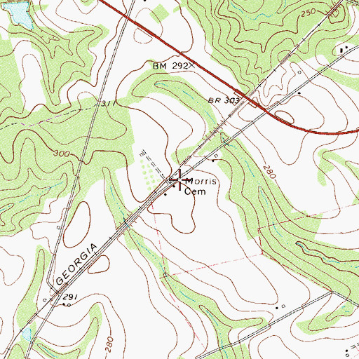 Topographic Map of Morris Cemetery, GA