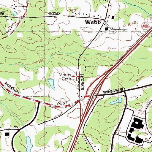 Topographic Map of Morris Cemetery, GA