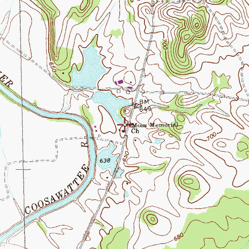 Topographic Map of Moss Memorial Church, GA