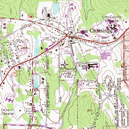 Topographic Map of Mount Beulah Cemetery, GA