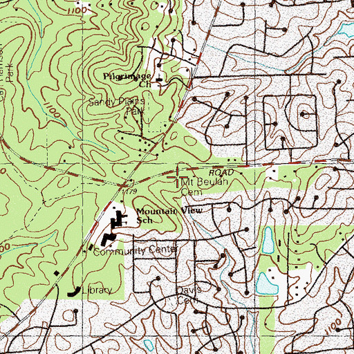Topographic Map of Mount Beulah Cemetery, GA