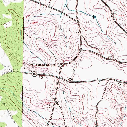 Topographic Map of Mount Beulah Baptist Church, GA