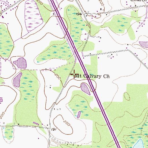 Topographic Map of Mount Calvary Church, GA