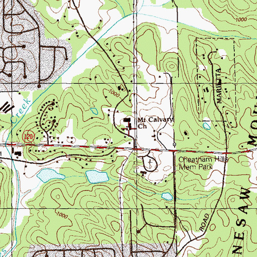 Topographic Map of Mount Calvary Church, GA