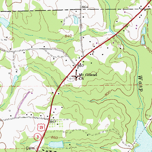 Topographic Map of Mount Gilead Church, GA