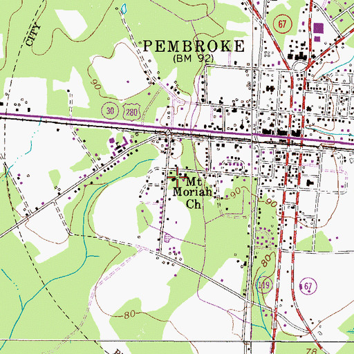 Topographic Map of Mount Moriah Church, GA
