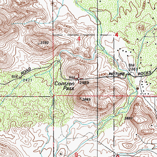 Topographic Map of Contzen Pass, AZ