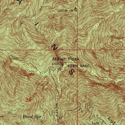 Topographic Map of Miller Peak, AZ
