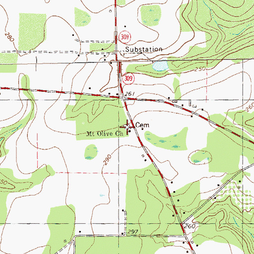Topographic Map of Mount Olive Church, GA