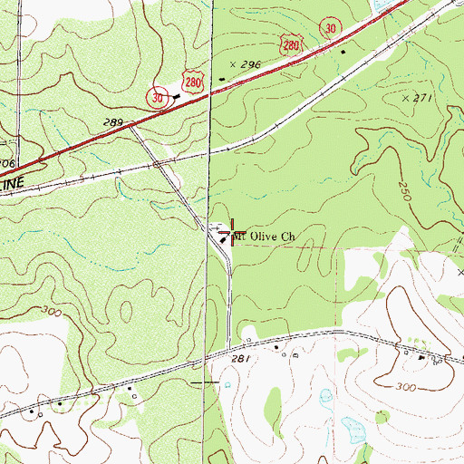 Topographic Map of Mount Olive Church, GA