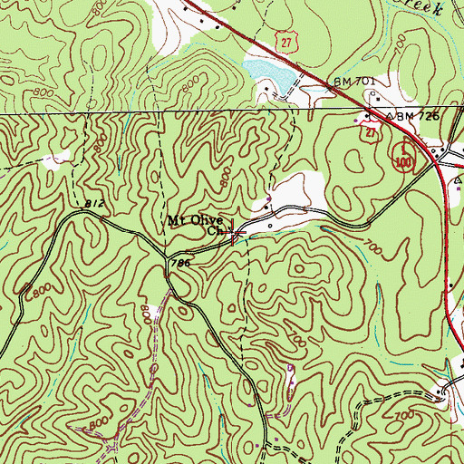 Topographic Map of Mount Olive Church, GA