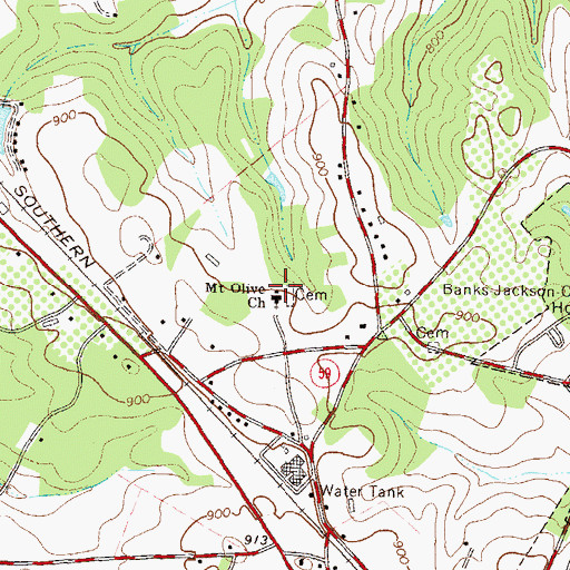 Topographic Map of Mount Olive Church, GA