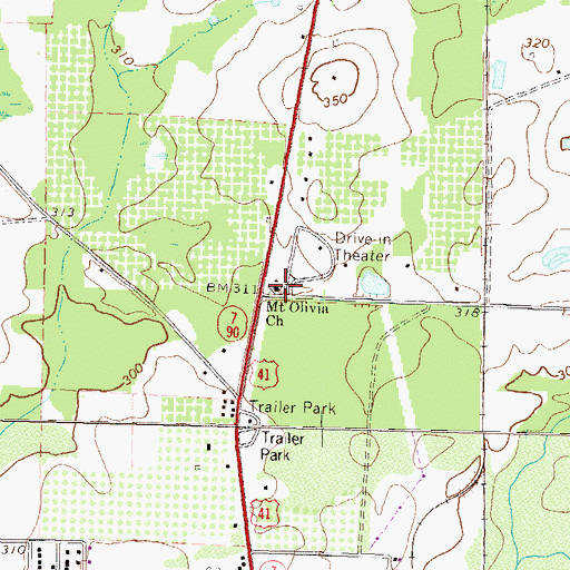 Topographic Map of Mount Olivia Church, GA