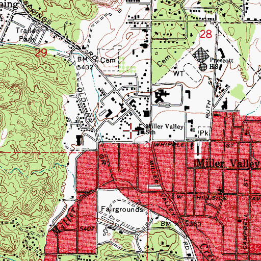 Topographic Map of Miller Valley Elementary School, AZ