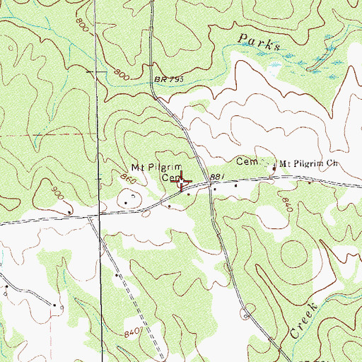 Topographic Map of Mount Pilgrim Cemetery, GA