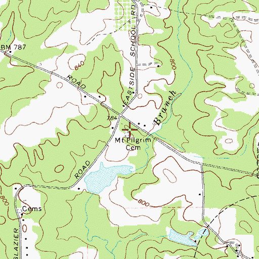 Topographic Map of Mount Pilgrim Cemetery, GA