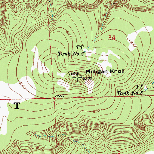 Topographic Map of Milligan Knoll, AZ