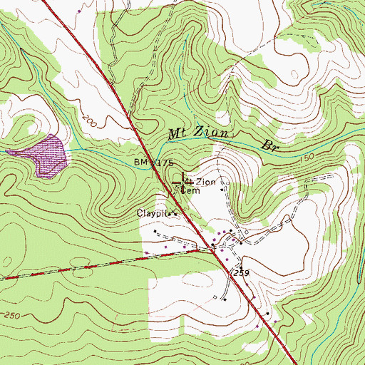 Topographic Map of Mount Zion Cemetery, GA