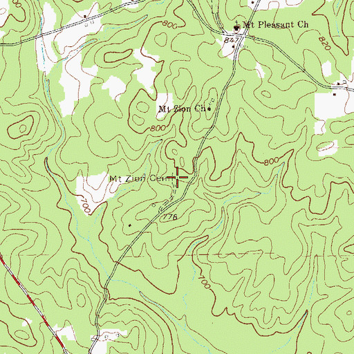 Topographic Map of Mount Zion Cemetery, GA