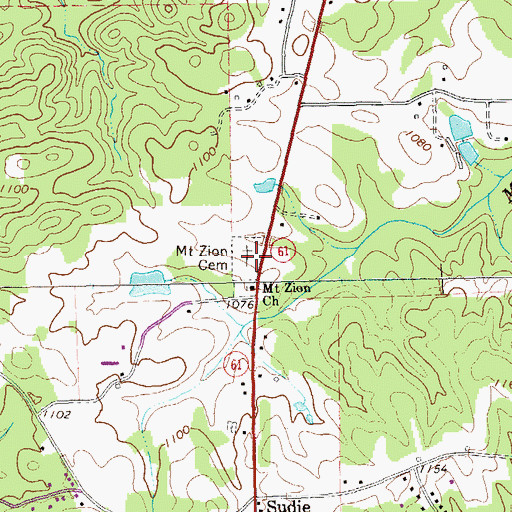 Topographic Map of Mount Zion Cemetery, GA