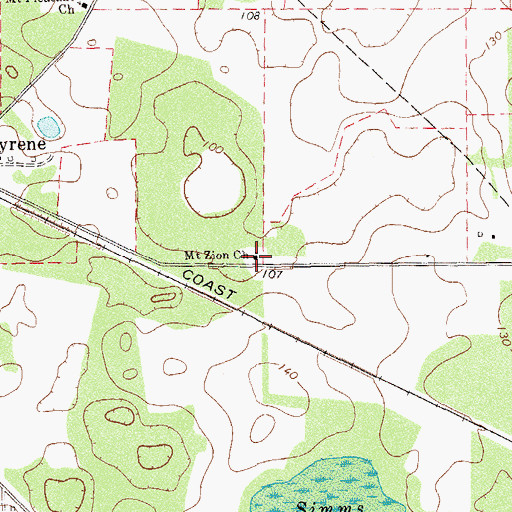 Topographic Map of Mount Zion Church, GA