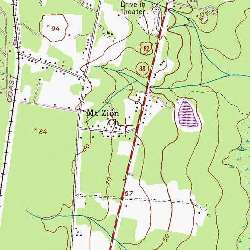 Topographic Map of Mount Zion Church, GA