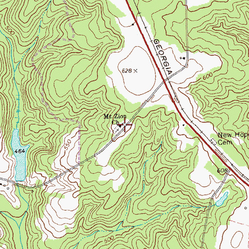 Topographic Map of Mount Zion Church, GA