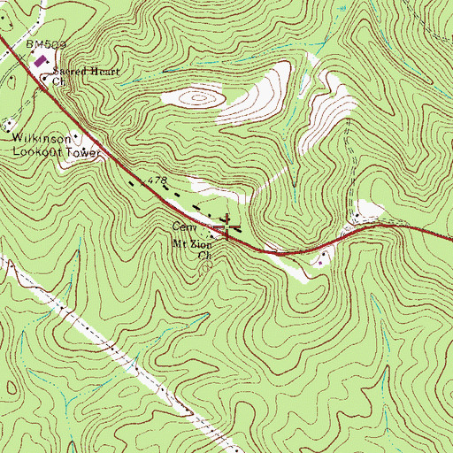 Topographic Map of Mount Zion Church, GA