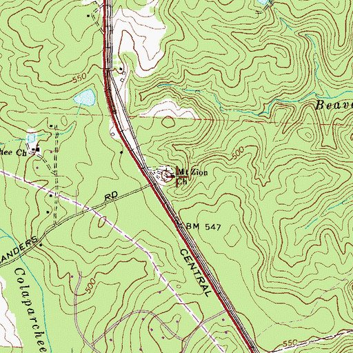 Topographic Map of Mount Zion Church, GA
