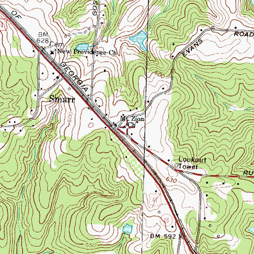 Topographic Map of Mount Zion Church, GA