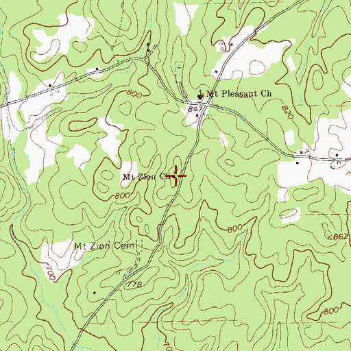 Topographic Map of Mount Zion Church, GA