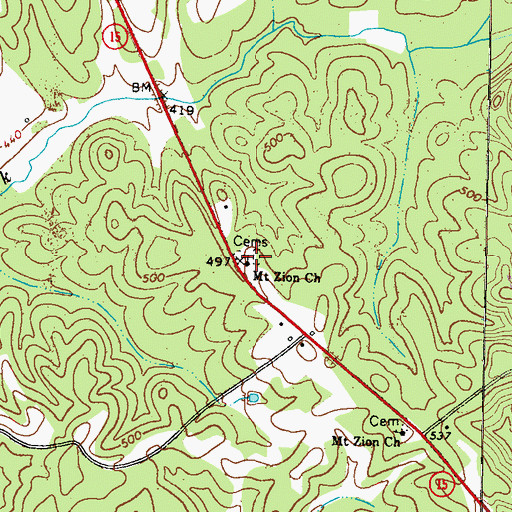 Topographic Map of Mount Zion Church, GA