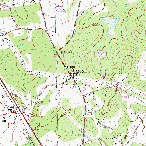 Topographic Map of Mount Zion Baptist Church, GA