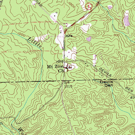 Topographic Map of Mount Zion Church, GA
