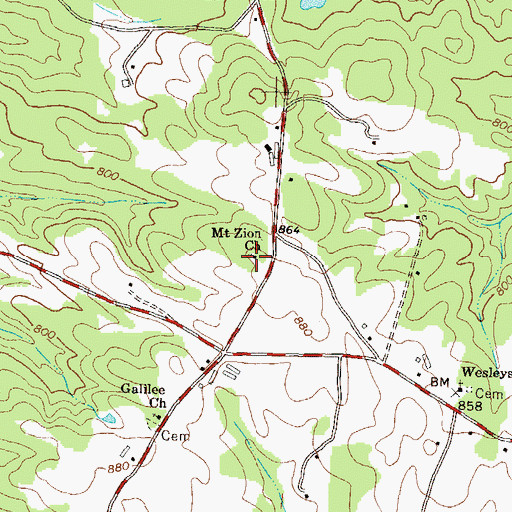 Topographic Map of Mount Zion Church, GA