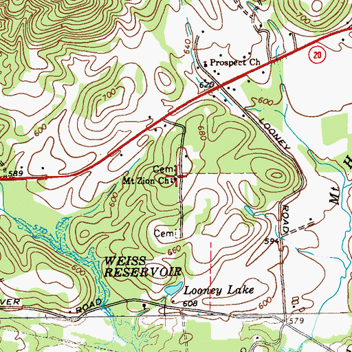 Topographic Map of Mount Zion Church, GA