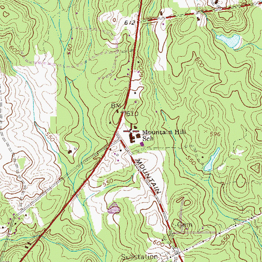 Topographic Map of Mountain Hill School, GA