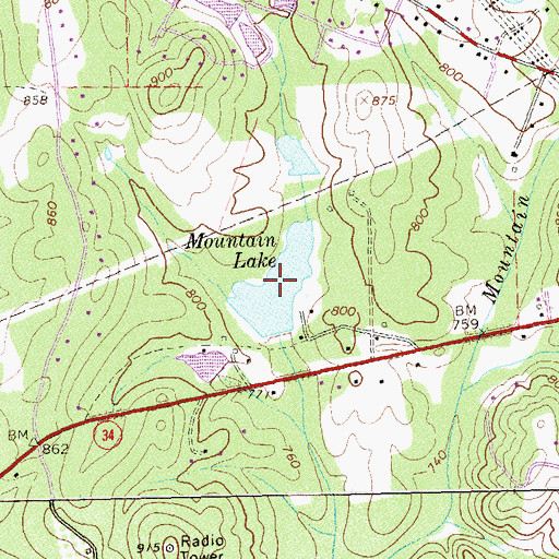 Topographic Map of Mountain Lake, GA