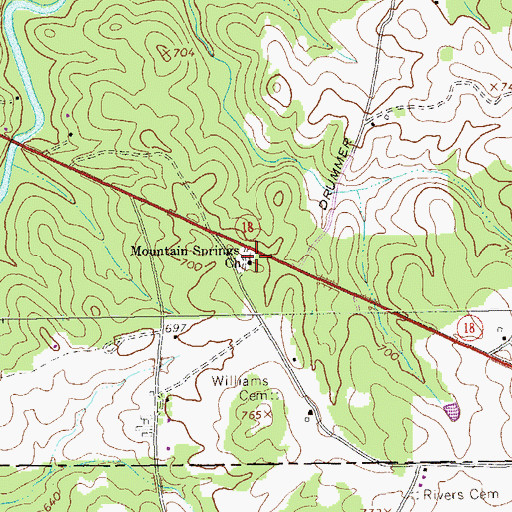 Topographic Map of Mountain Springs Church, GA