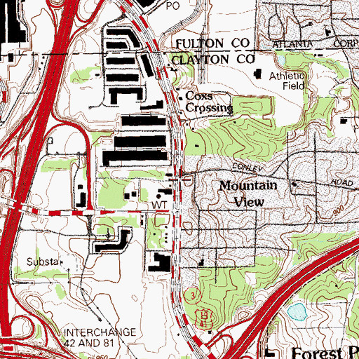 Topographic Map of Mountain View, GA